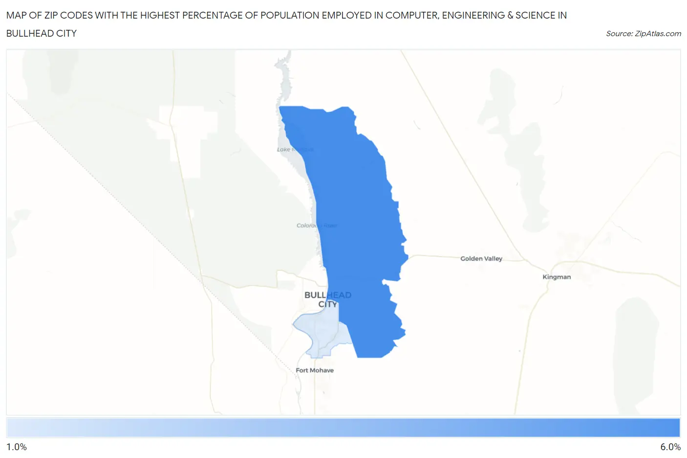Zip Codes with the Highest Percentage of Population Employed in Computer, Engineering & Science in Bullhead City Map