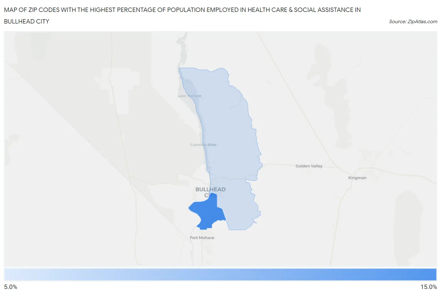 Zip Codes with the Highest Percentage of Population Employed in Health Care & Social Assistance in Bullhead City Map
