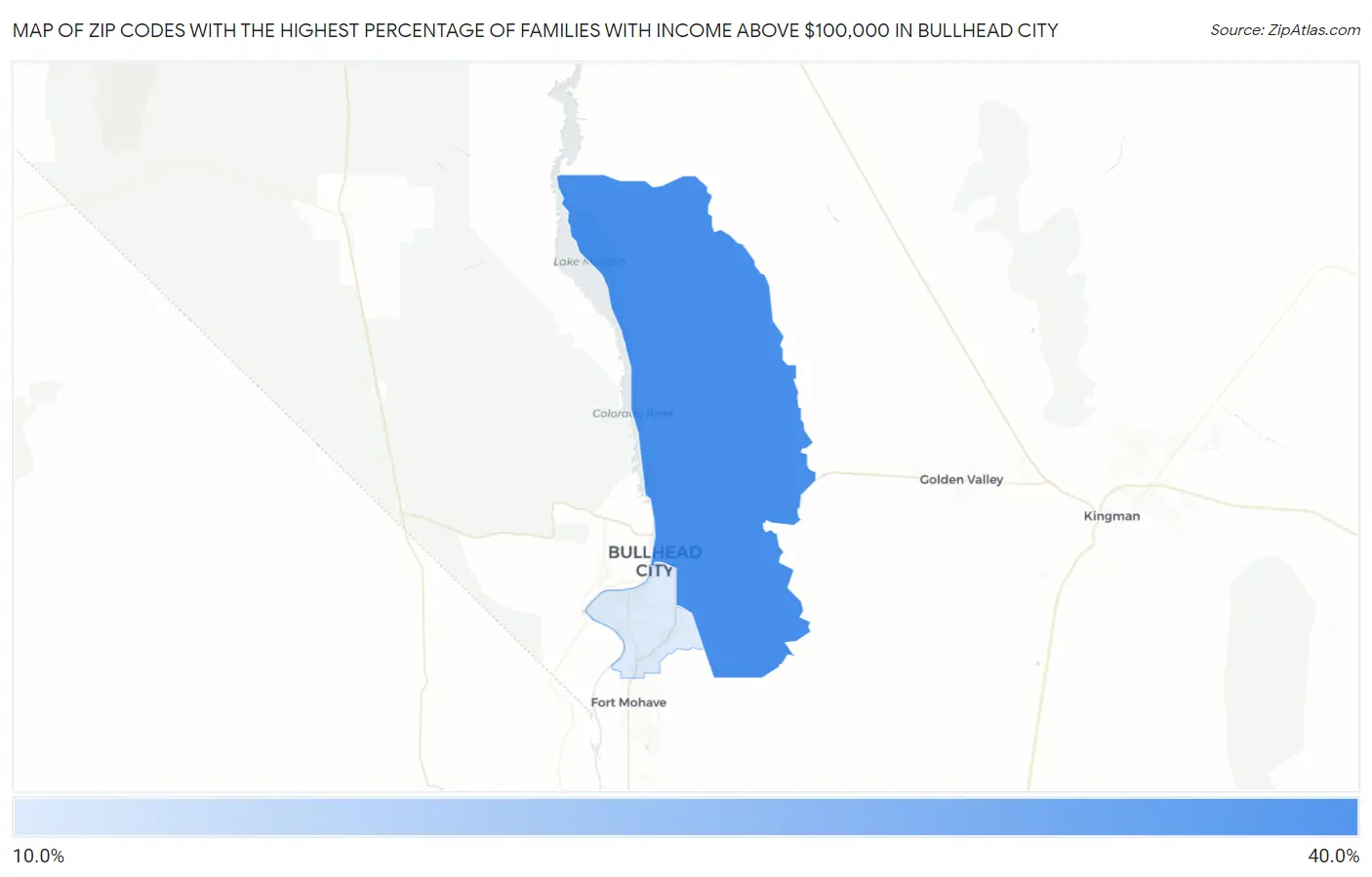 Zip Codes with the Highest Percentage of Families with Income Above $100,000 in Bullhead City Map