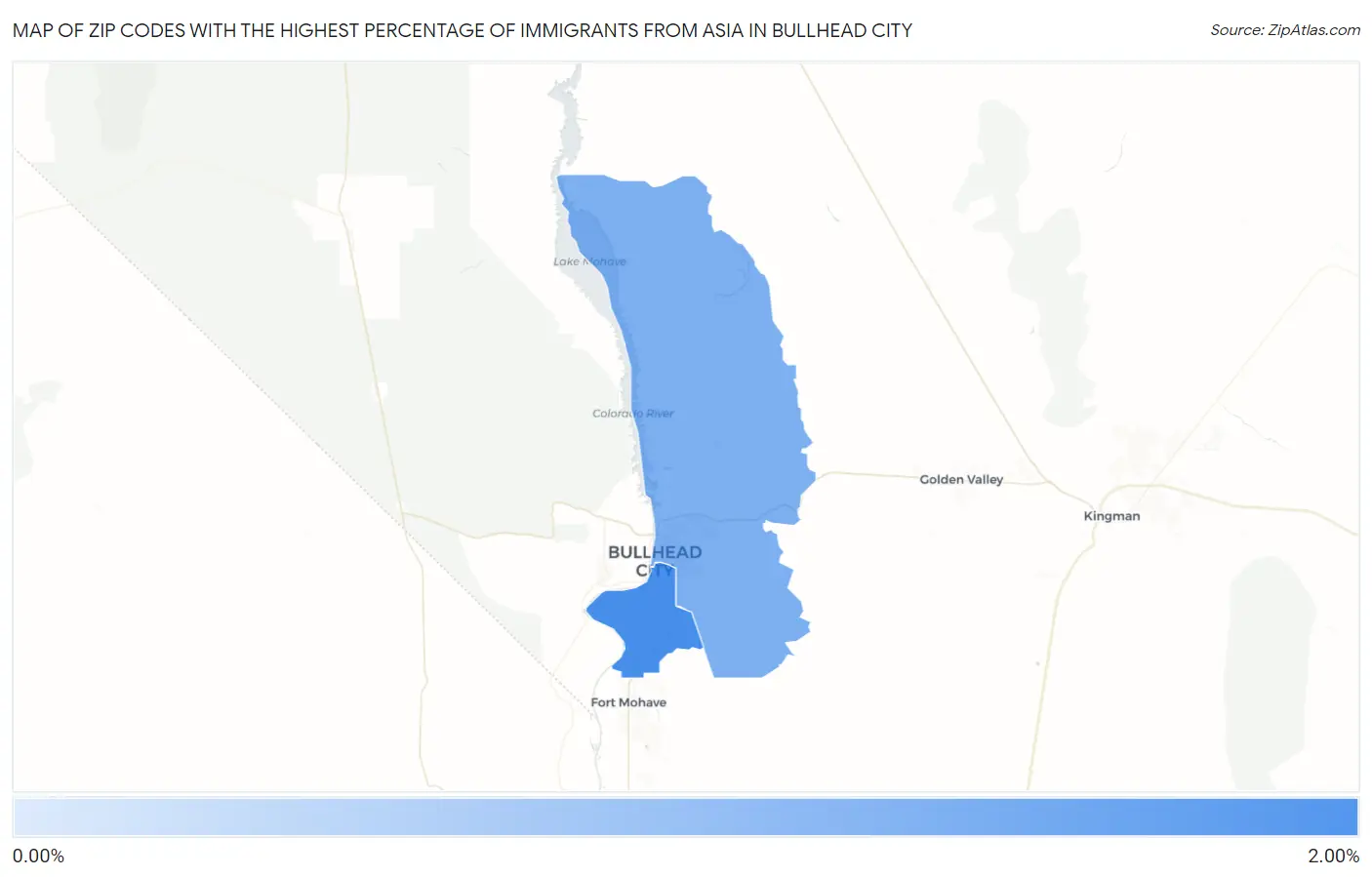 Zip Codes with the Highest Percentage of Immigrants from Asia in Bullhead City Map