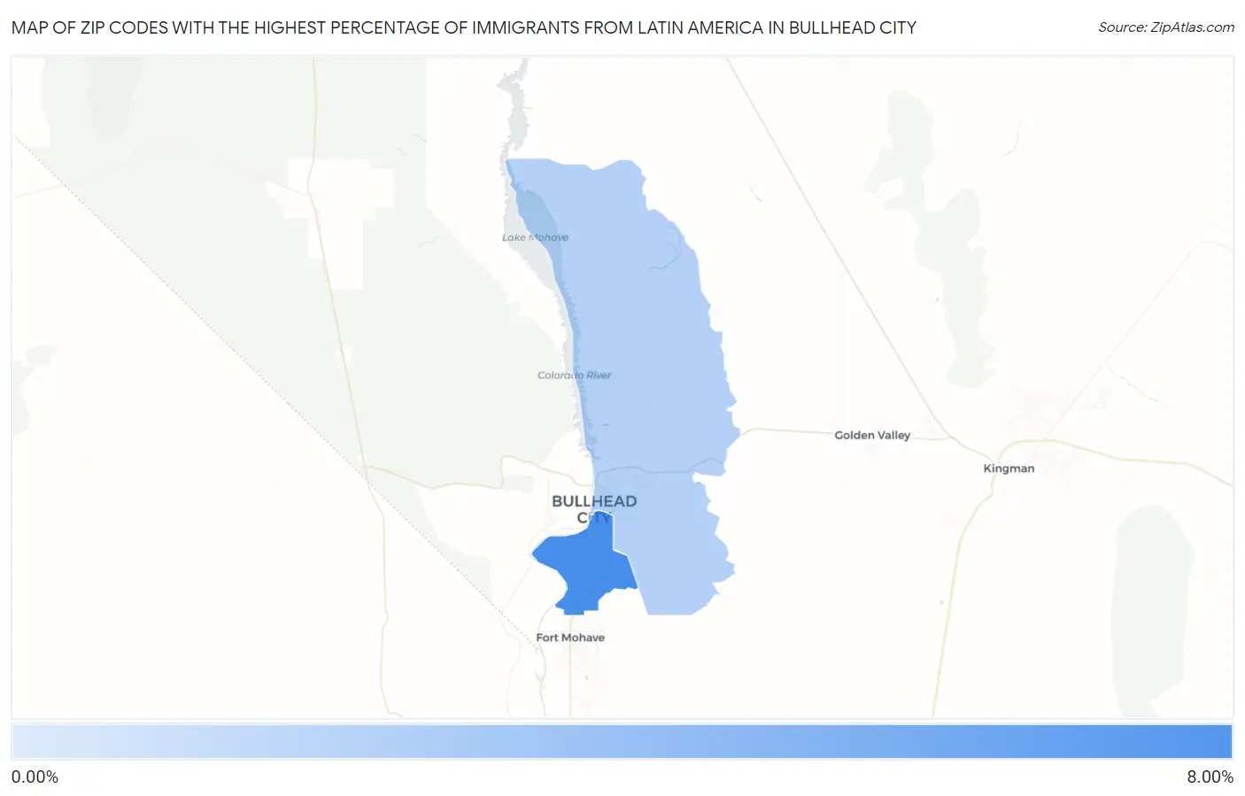 Zip Codes with the Highest Percentage of Immigrants from Latin America in Bullhead City Map