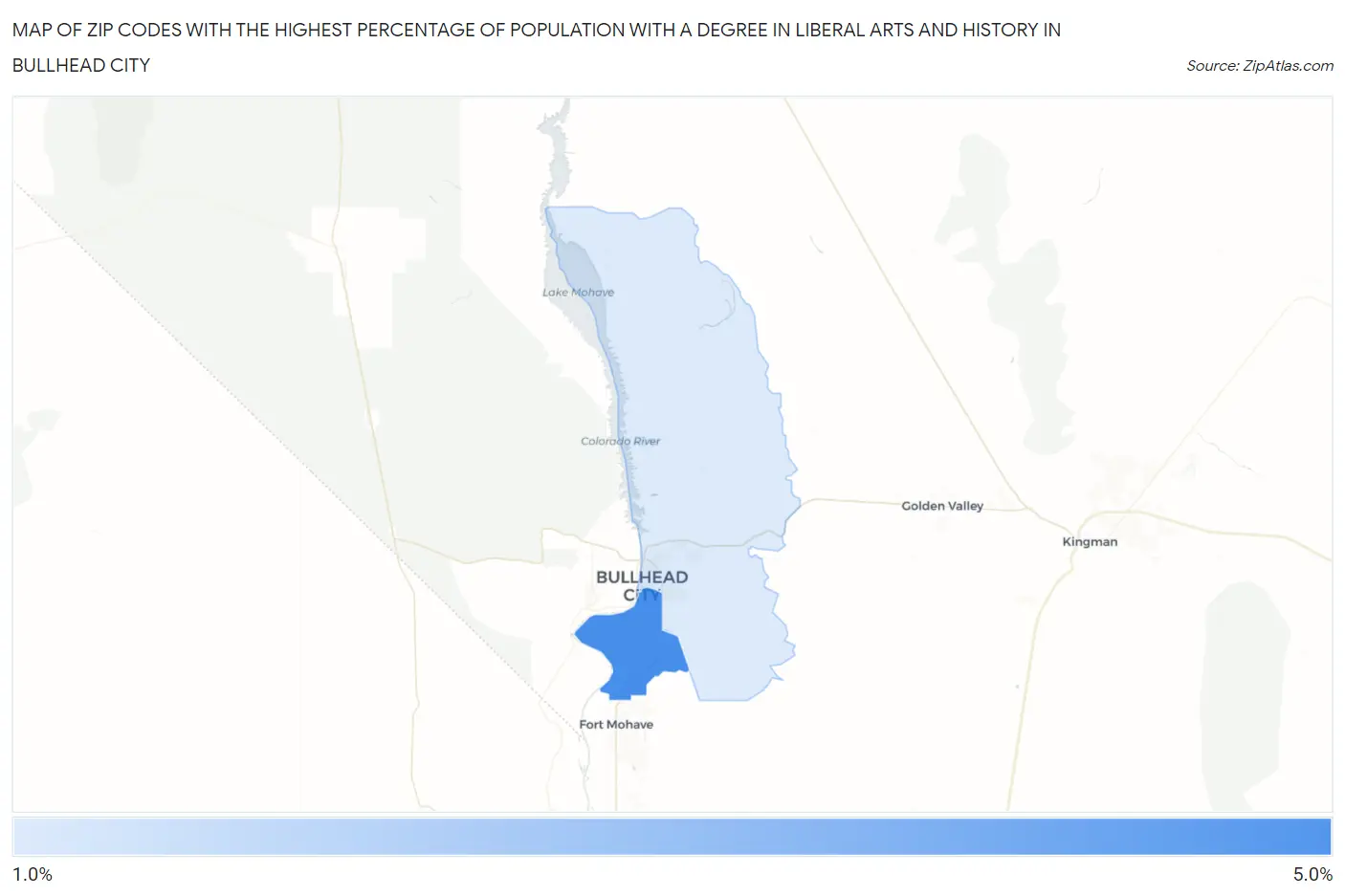 Zip Codes with the Highest Percentage of Population with a Degree in Liberal Arts and History in Bullhead City Map
