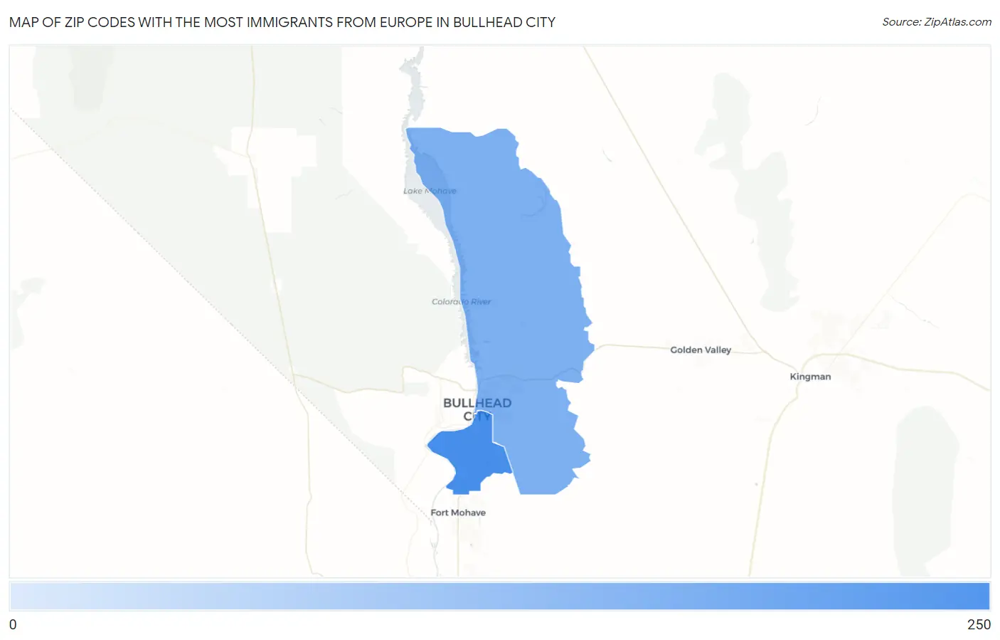 Zip Codes with the Most Immigrants from Europe in Bullhead City Map