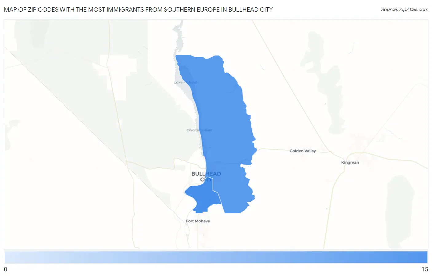 Zip Codes with the Most Immigrants from Southern Europe in Bullhead City Map