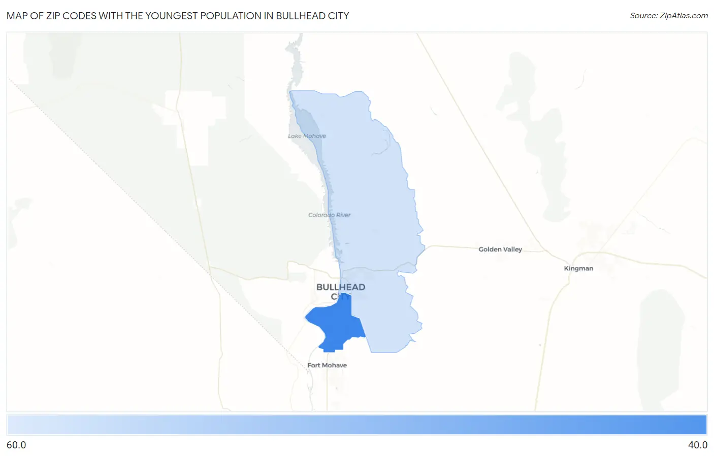 Zip Codes with the Youngest Population in Bullhead City Map