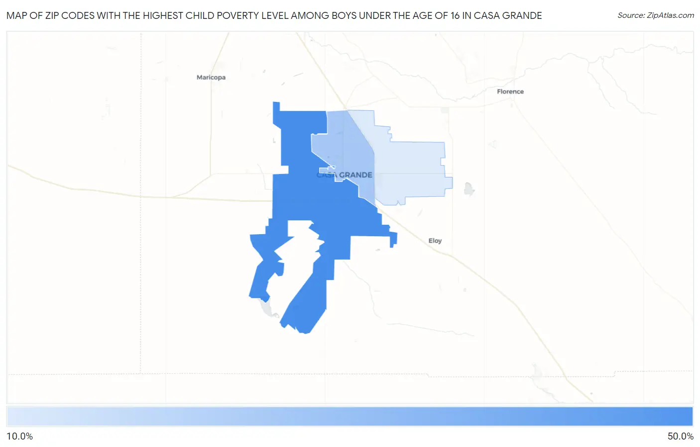 Zip Codes with the Highest Child Poverty Level Among Boys Under the Age of 16 in Casa Grande Map