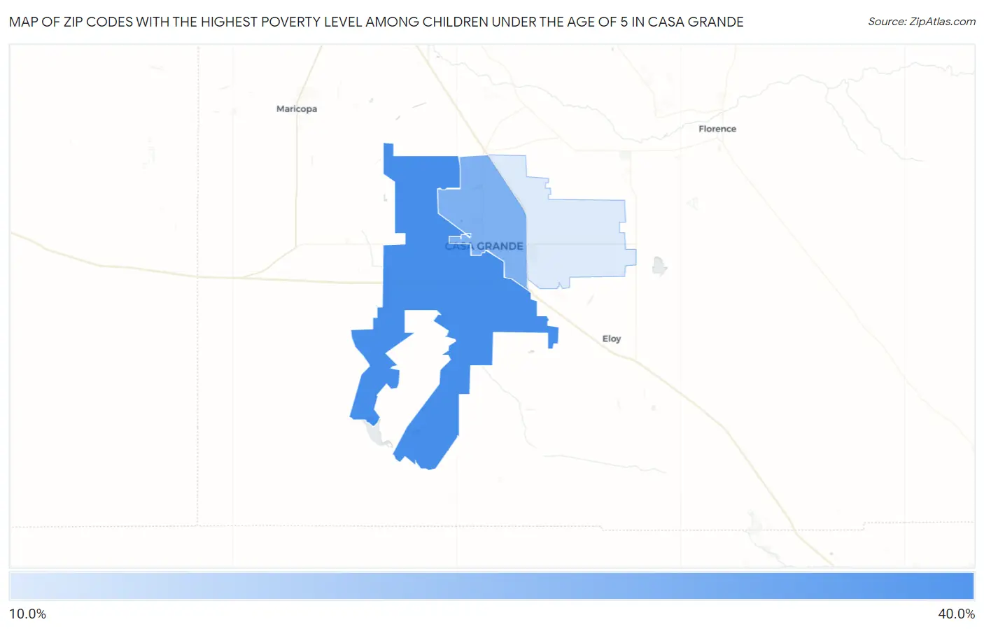 Zip Codes with the Highest Poverty Level Among Children Under the Age of 5 in Casa Grande Map