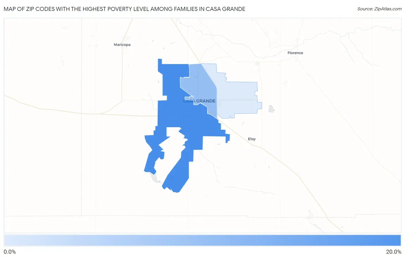 Zip Codes with the Highest Poverty Level Among Families in Casa Grande Map
