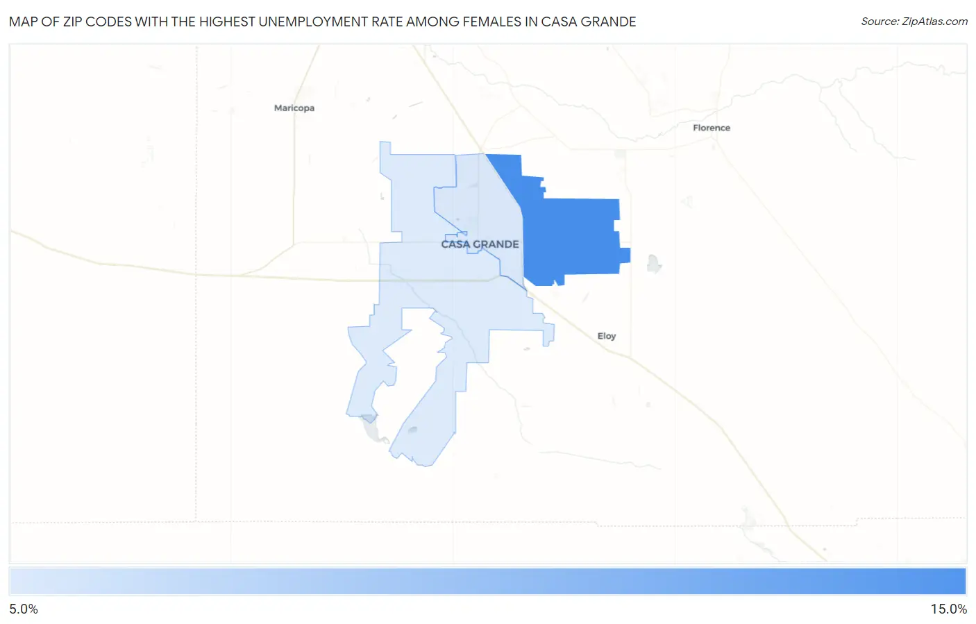 Zip Codes with the Highest Unemployment Rate Among Females in Casa Grande Map