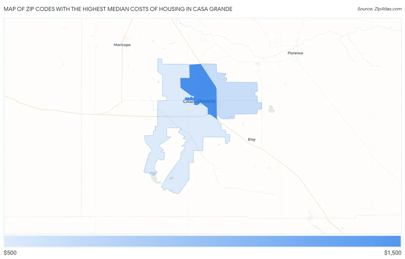 Zip Codes with the Highest Median Costs of Housing in Casa Grande Map