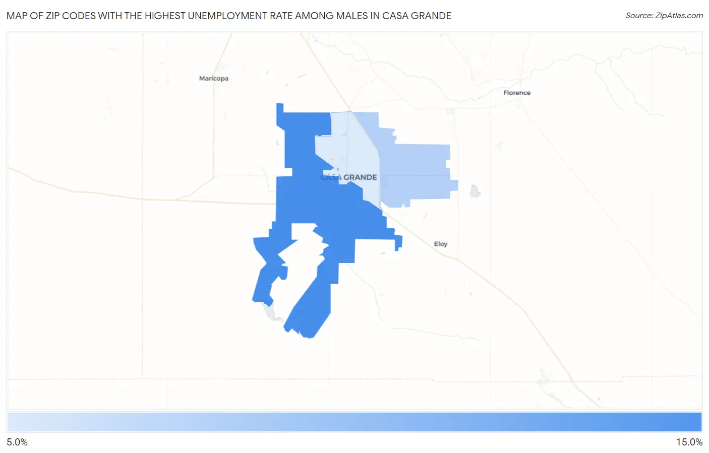 Zip Codes with the Highest Unemployment Rate Among Males in Casa Grande Map