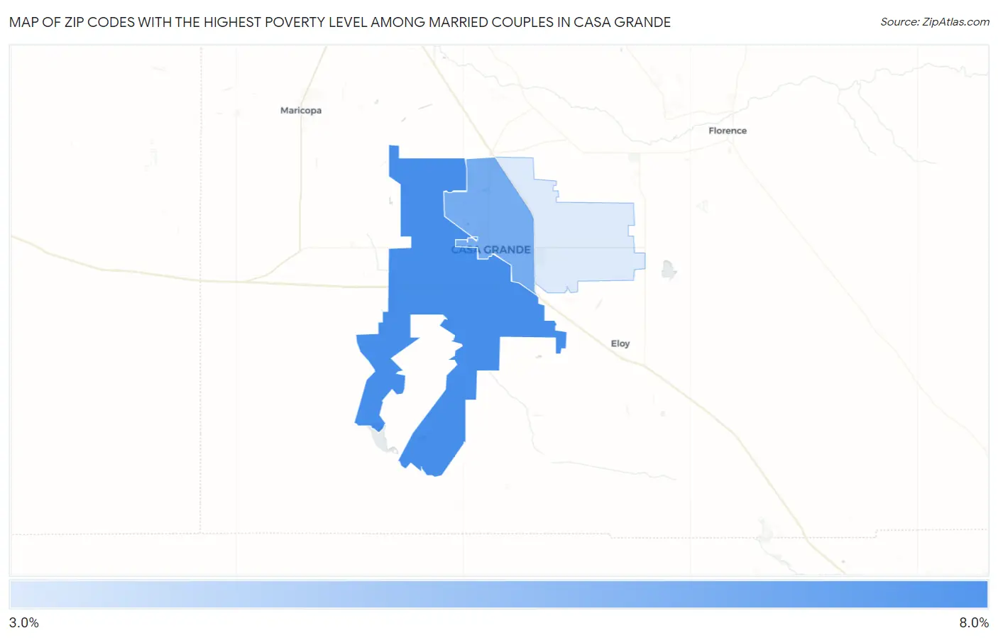 Zip Codes with the Highest Poverty Level Among Married Couples in Casa Grande Map