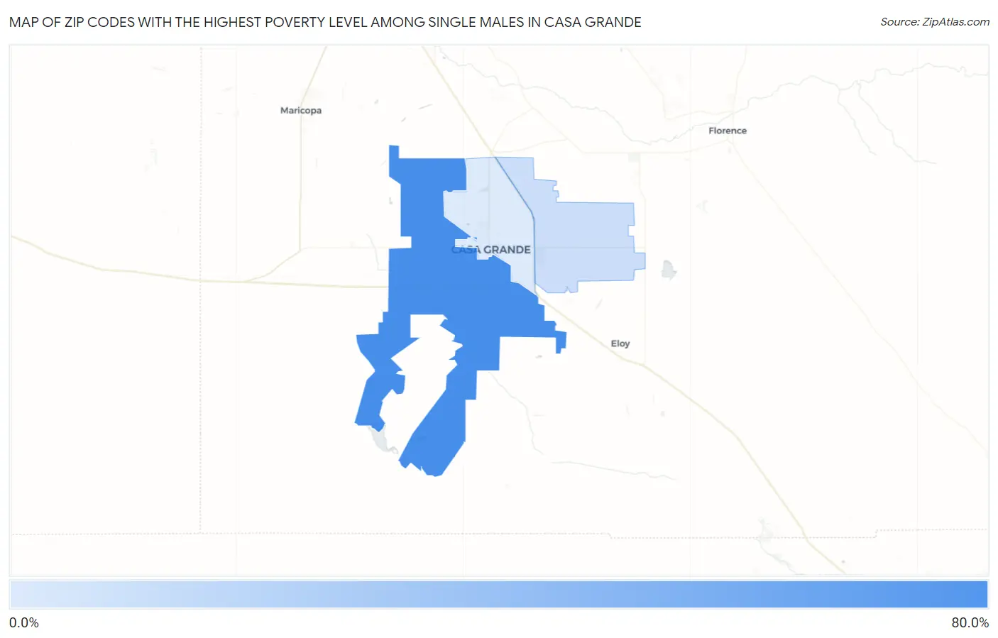 Zip Codes with the Highest Poverty Level Among Single Males in Casa Grande Map