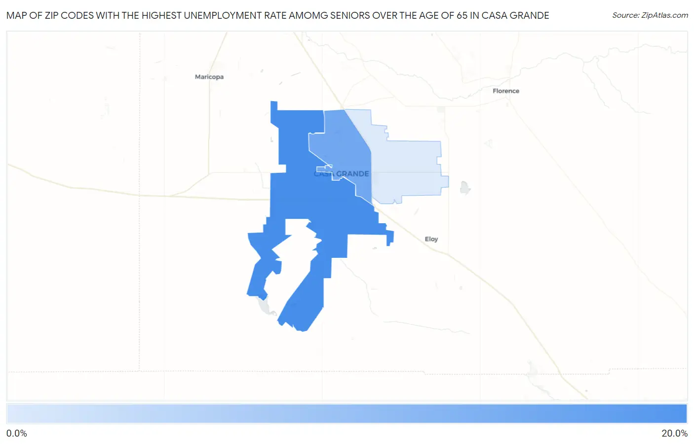Zip Codes with the Highest Unemployment Rate Amomg Seniors Over the Age of 65 in Casa Grande Map
