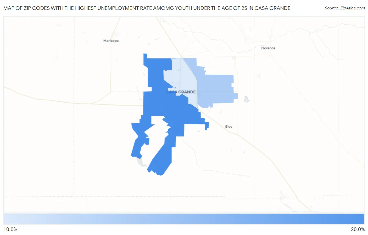 Zip Codes with the Highest Unemployment Rate Amomg Youth Under the Age of 25 in Casa Grande Map