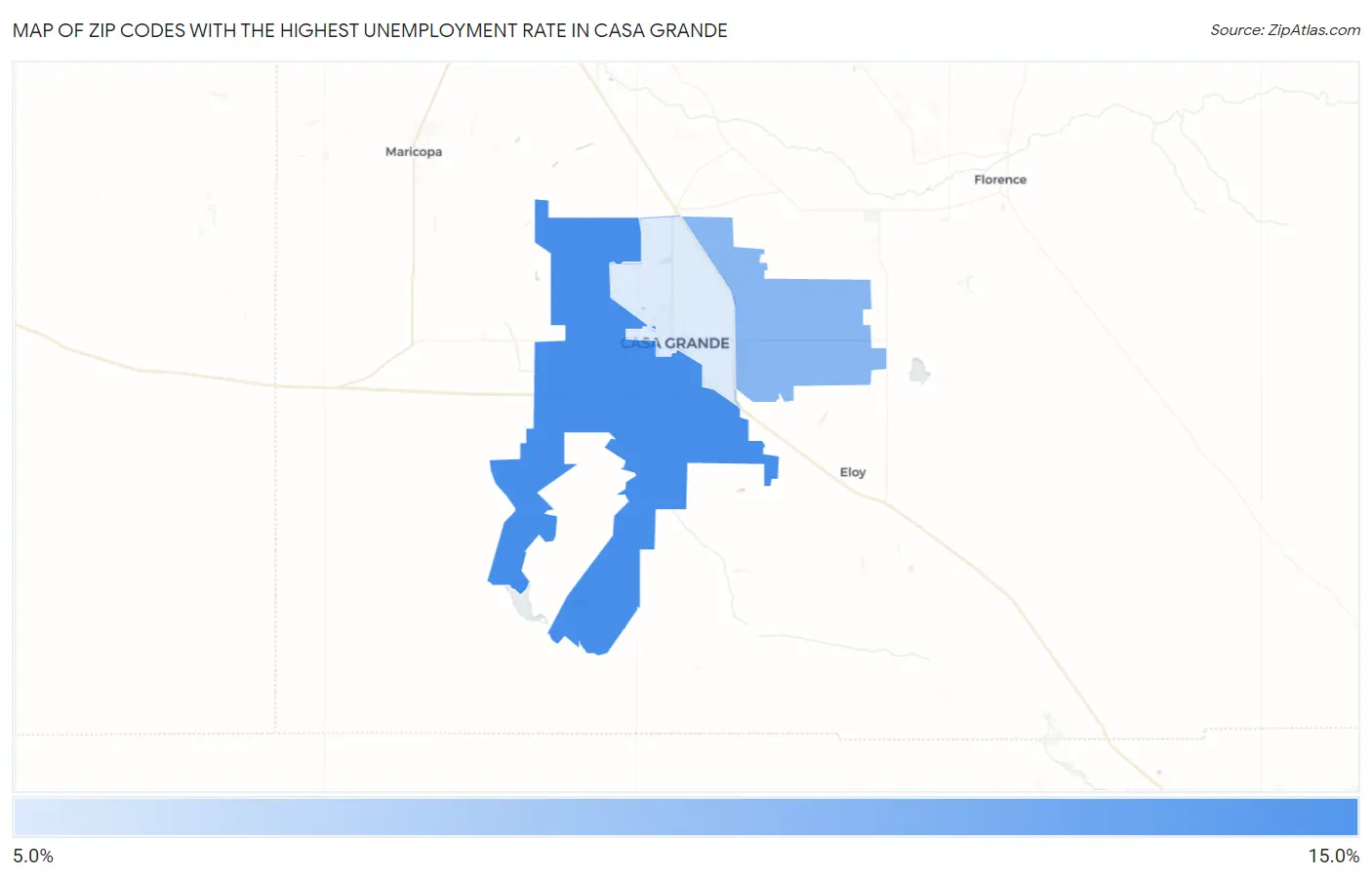 Zip Codes with the Highest Unemployment Rate in Casa Grande Map