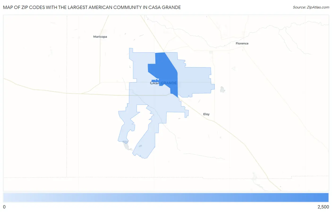 Zip Codes with the Largest American Community in Casa Grande Map