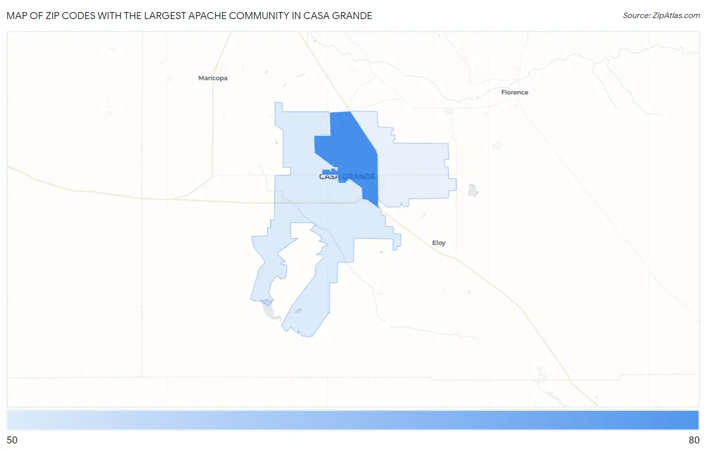 Zip Codes with the Largest Apache Community in Casa Grande Map
