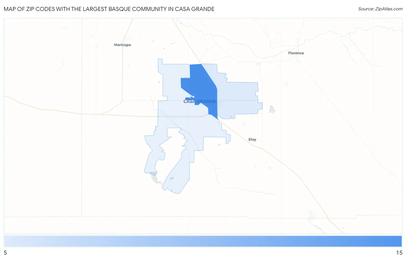 Zip Codes with the Largest Basque Community in Casa Grande Map