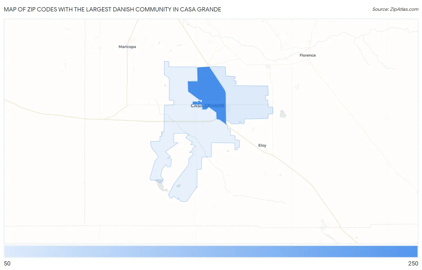 Zip Codes with the Largest Danish Community in Casa Grande Map