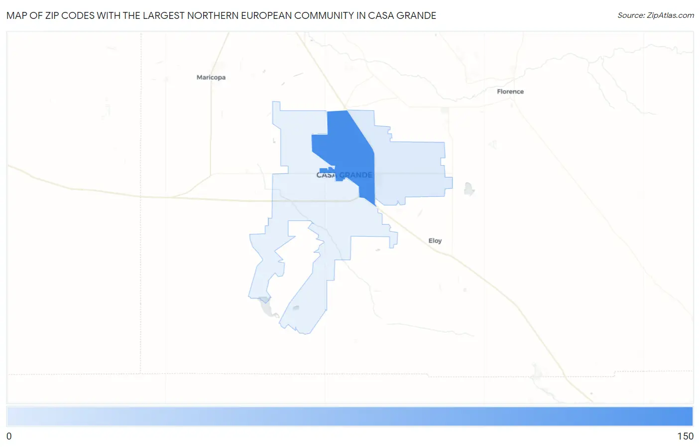 Zip Codes with the Largest Northern European Community in Casa Grande Map