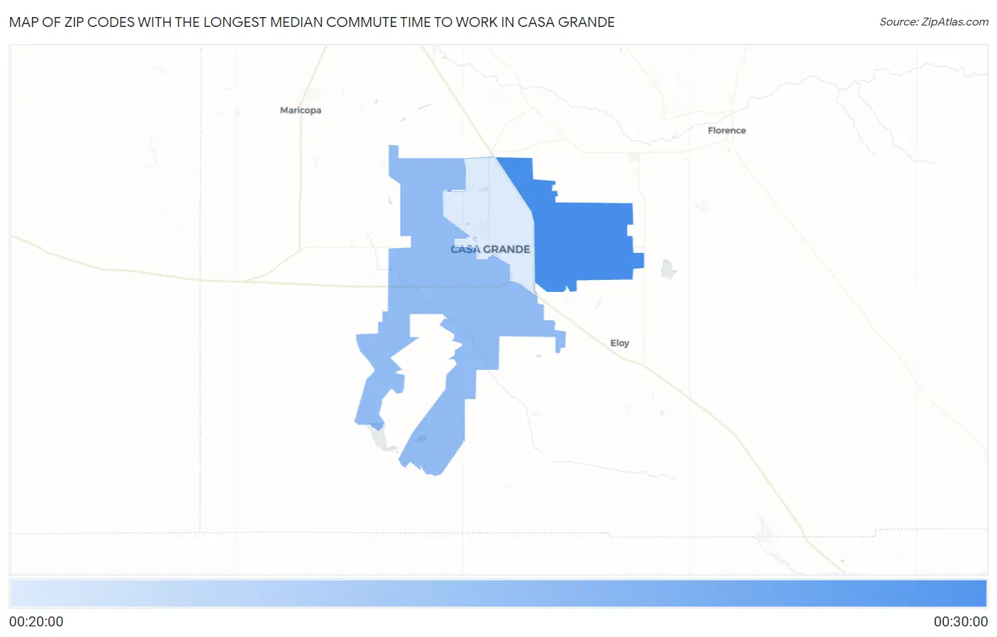 Zip Codes with the Longest Median Commute Time to Work in Casa Grande Map