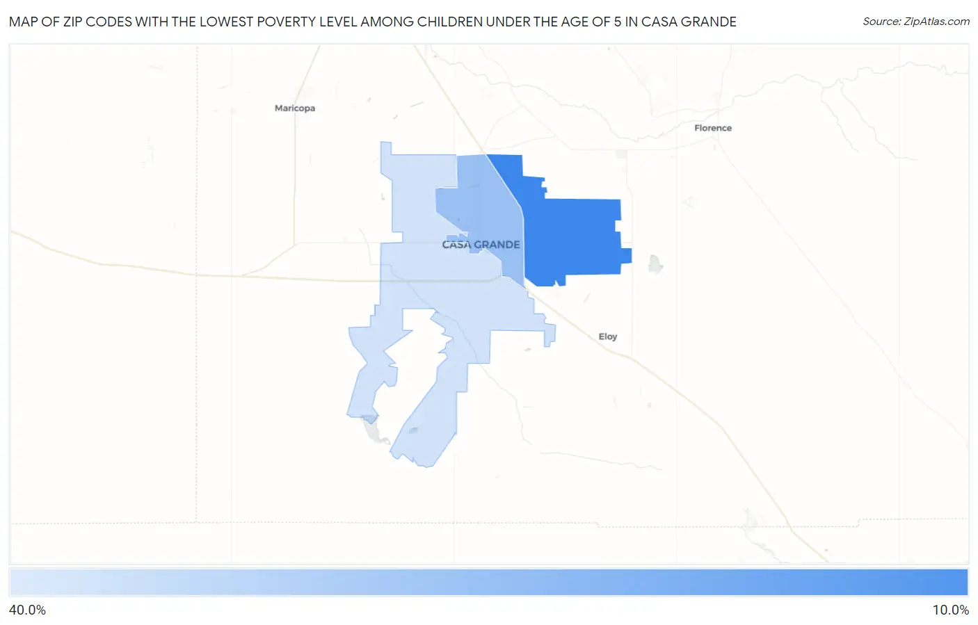 Zip Codes with the Lowest Poverty Level Among Children Under the Age of 5 in Casa Grande Map