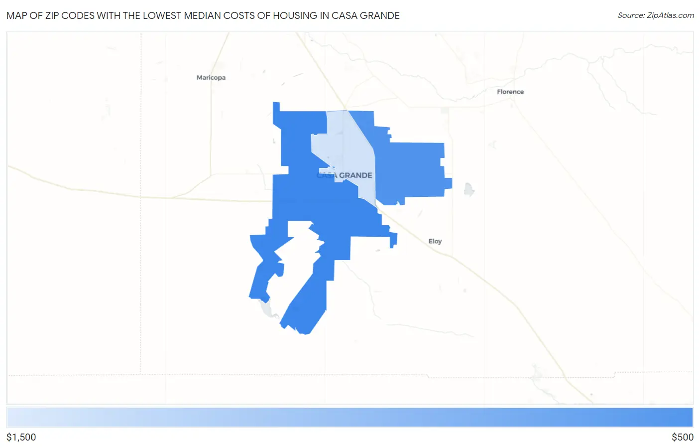 Zip Codes with the Lowest Median Costs of Housing in Casa Grande Map