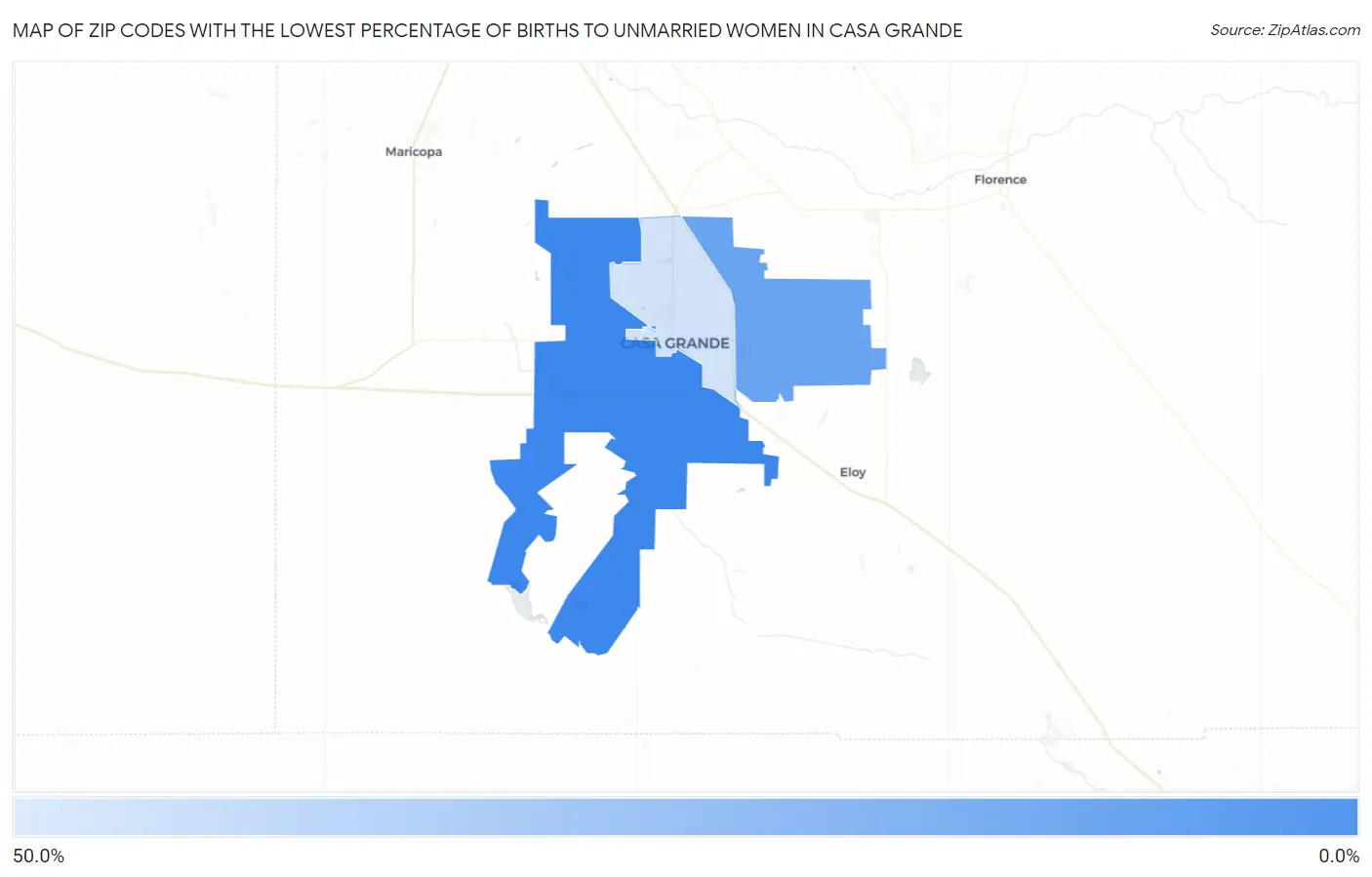 Zip Codes with the Lowest Percentage of Births to Unmarried Women in Casa Grande Map