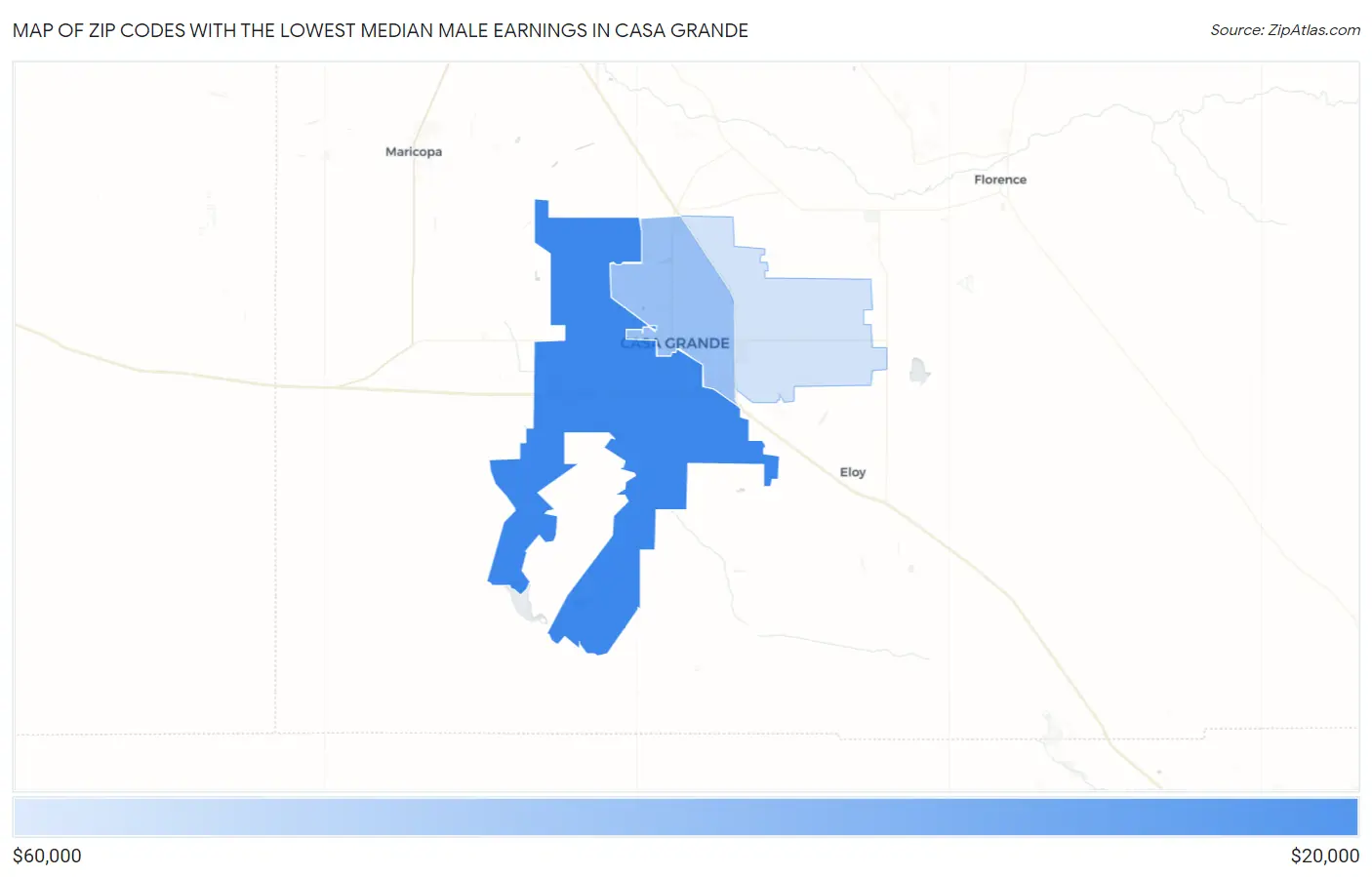 Zip Codes with the Lowest Median Male Earnings in Casa Grande Map