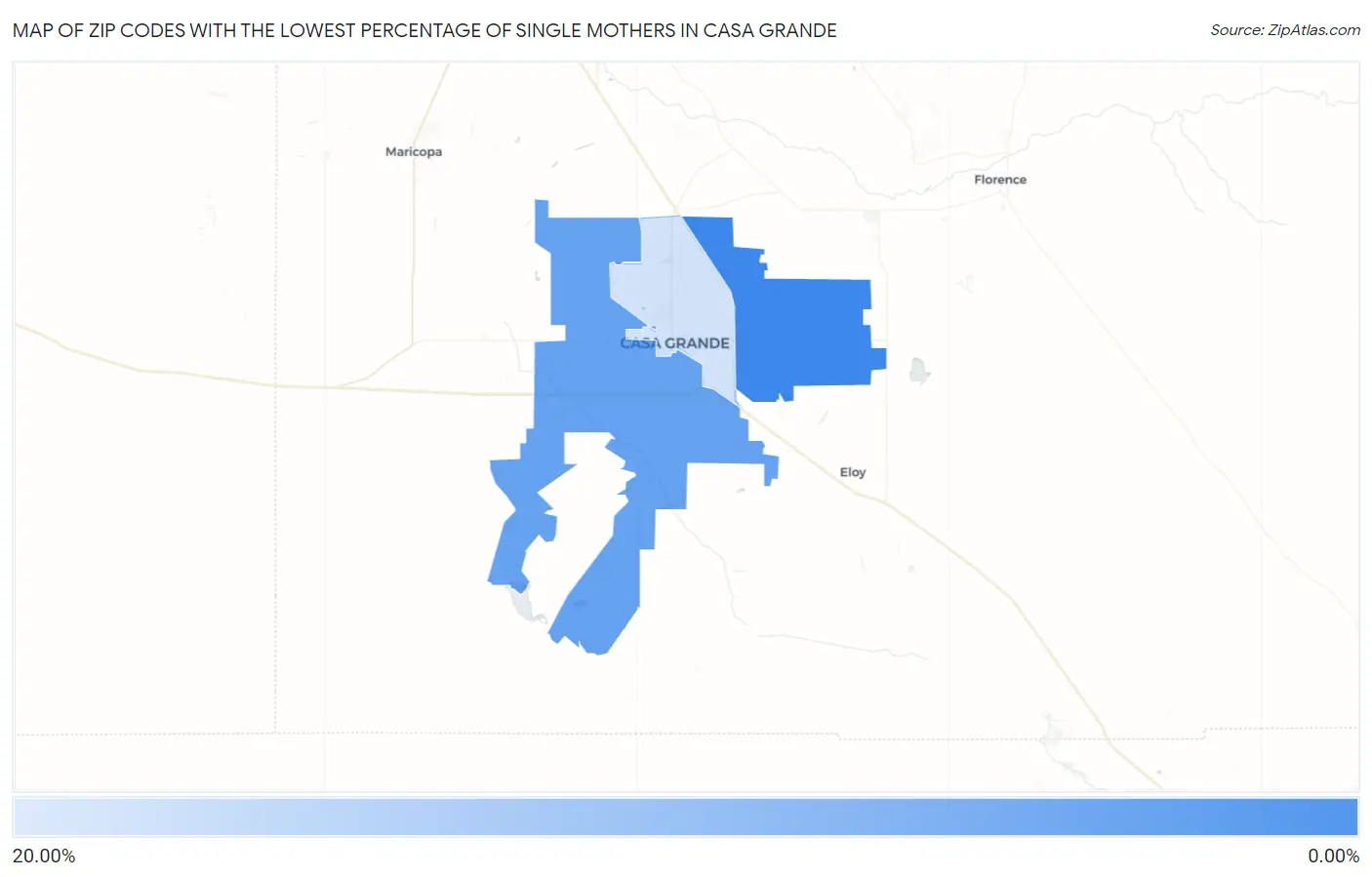 Zip Codes with the Lowest Percentage of Single Mothers in Casa Grande Map