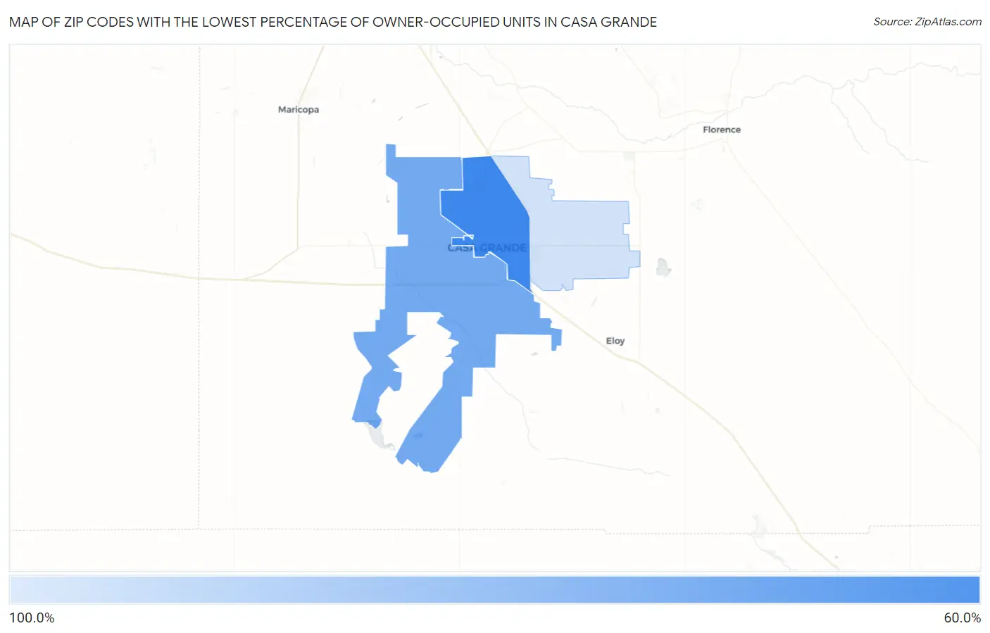Zip Codes with the Lowest Percentage of Owner-Occupied Units in Casa Grande Map