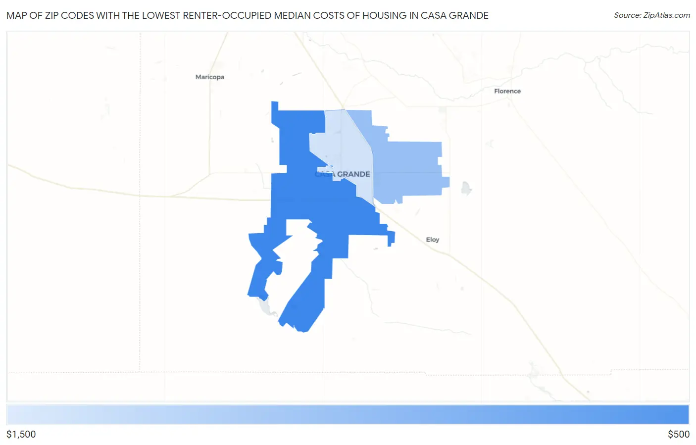 Zip Codes with the Lowest Renter-Occupied Median Costs of Housing in Casa Grande Map