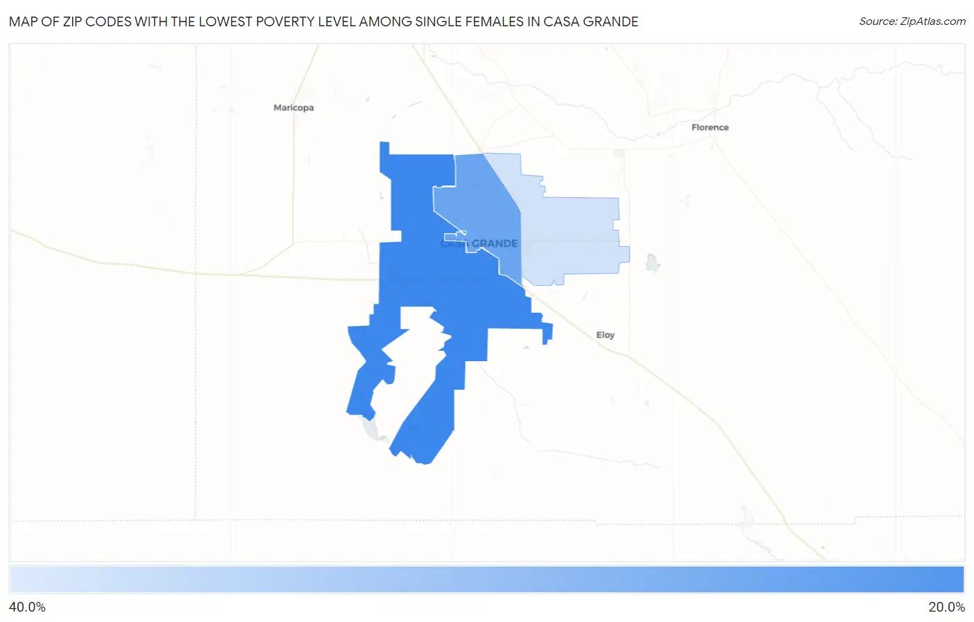 Zip Codes with the Lowest Poverty Level Among Single Females in Casa Grande Map
