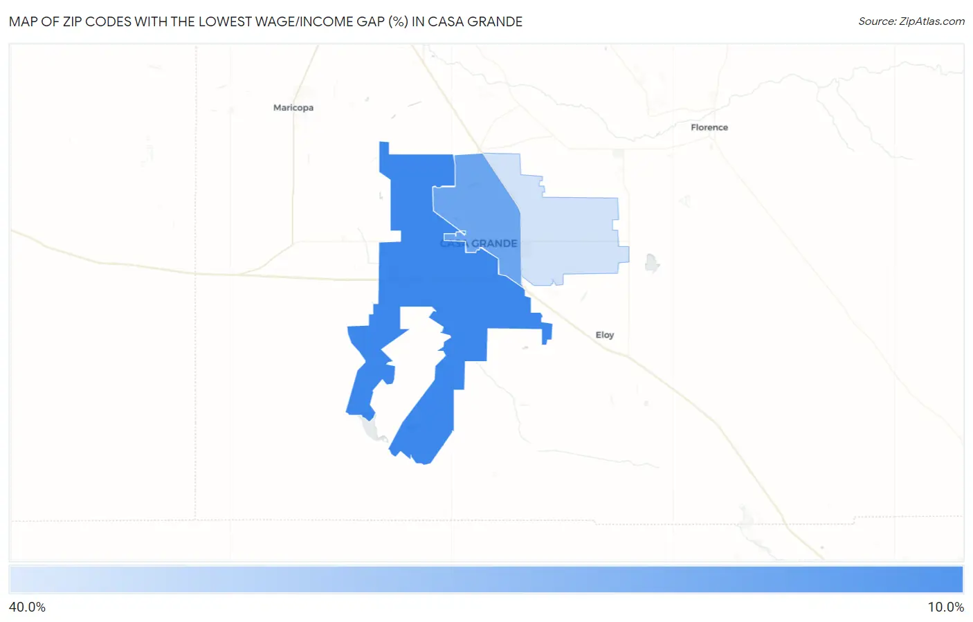 Zip Codes with the Lowest Wage/Income Gap (%) in Casa Grande Map