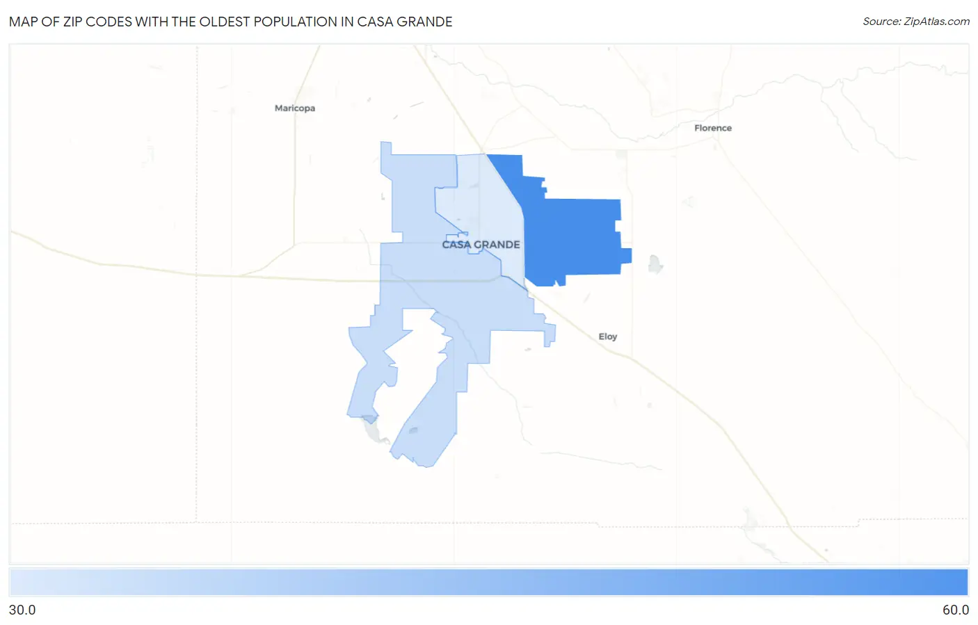 Zip Codes with the Oldest Population in Casa Grande Map