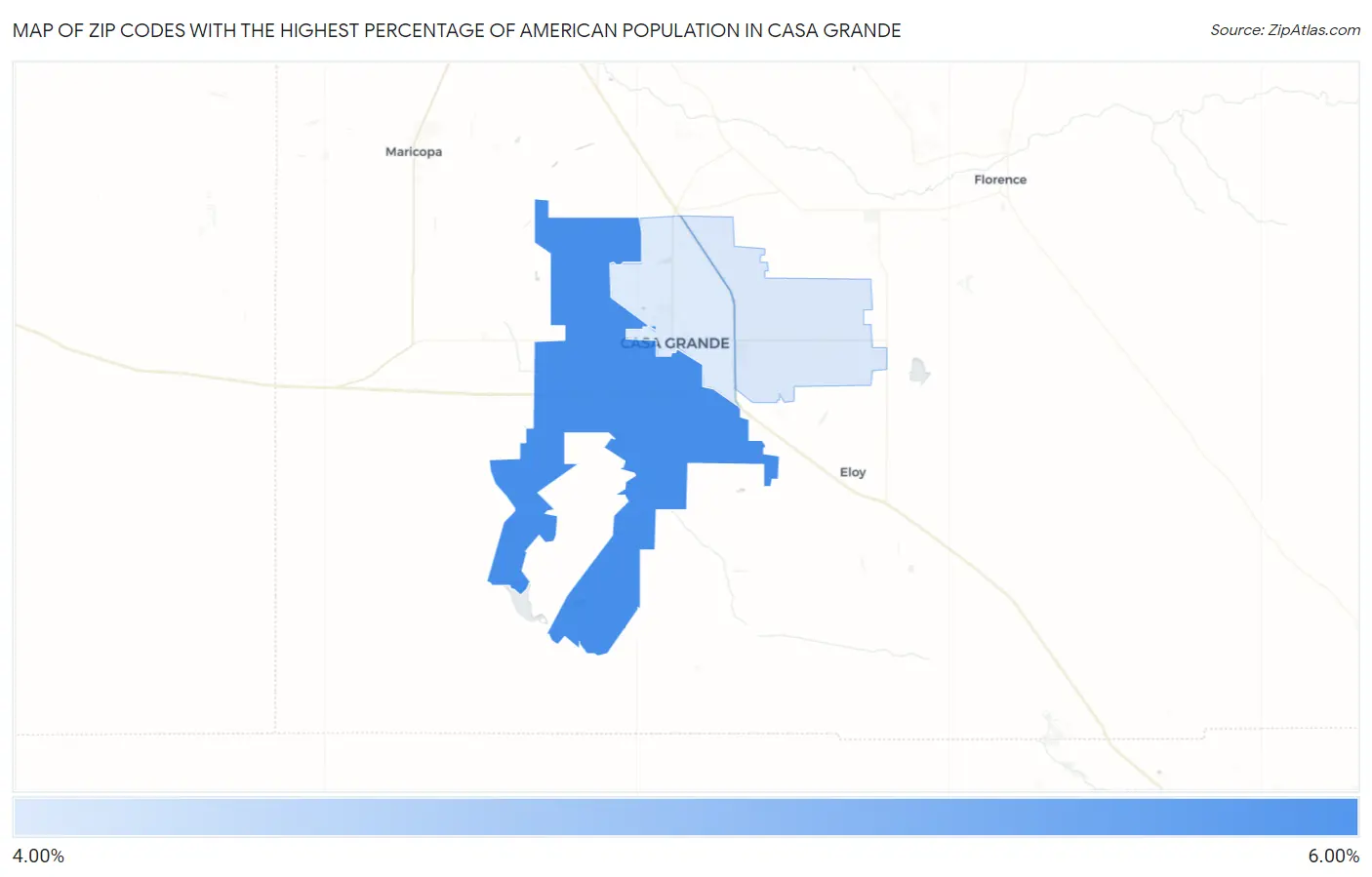 Zip Codes with the Highest Percentage of American Population in Casa Grande Map