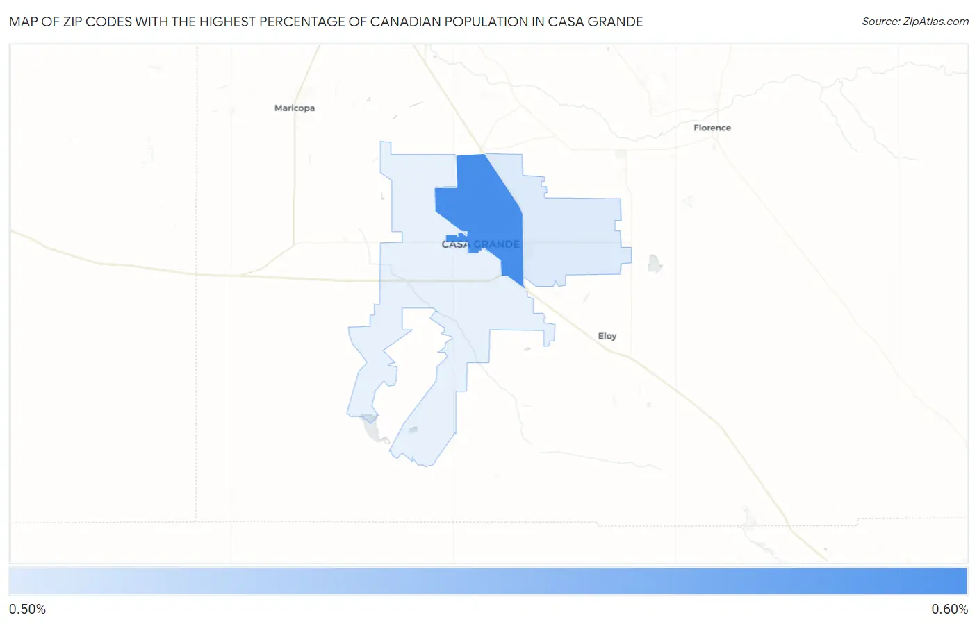 Zip Codes with the Highest Percentage of Canadian Population in Casa Grande Map