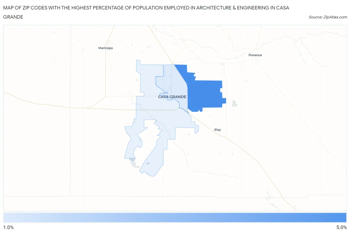 Zip Codes with the Highest Percentage of Population Employed in Architecture & Engineering in Casa Grande Map