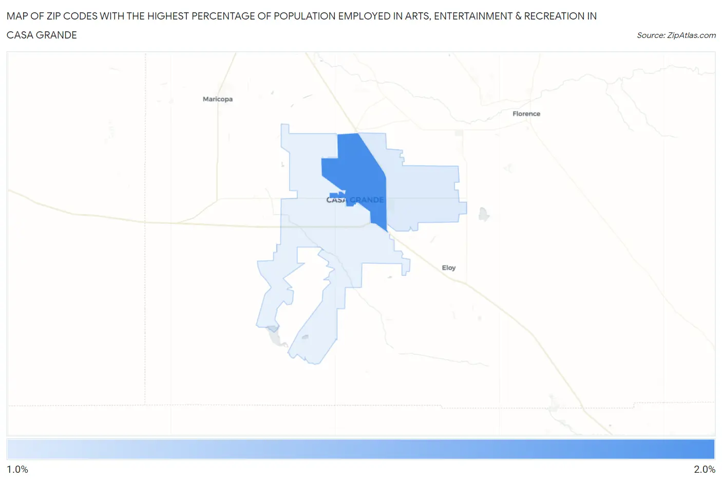 Zip Codes with the Highest Percentage of Population Employed in Arts, Entertainment & Recreation in Casa Grande Map