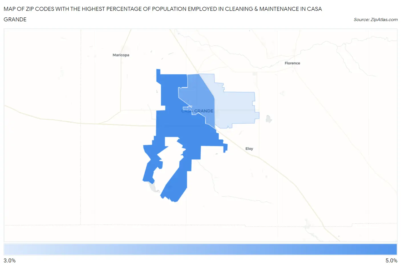 Zip Codes with the Highest Percentage of Population Employed in Cleaning & Maintenance in Casa Grande Map