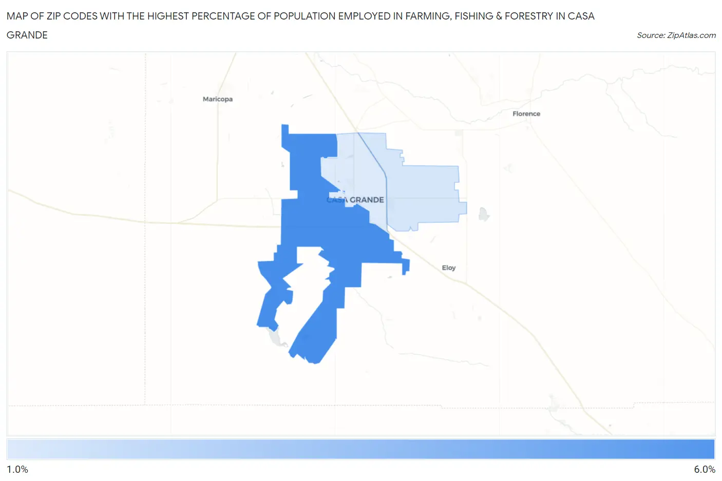 Zip Codes with the Highest Percentage of Population Employed in Farming, Fishing & Forestry in Casa Grande Map