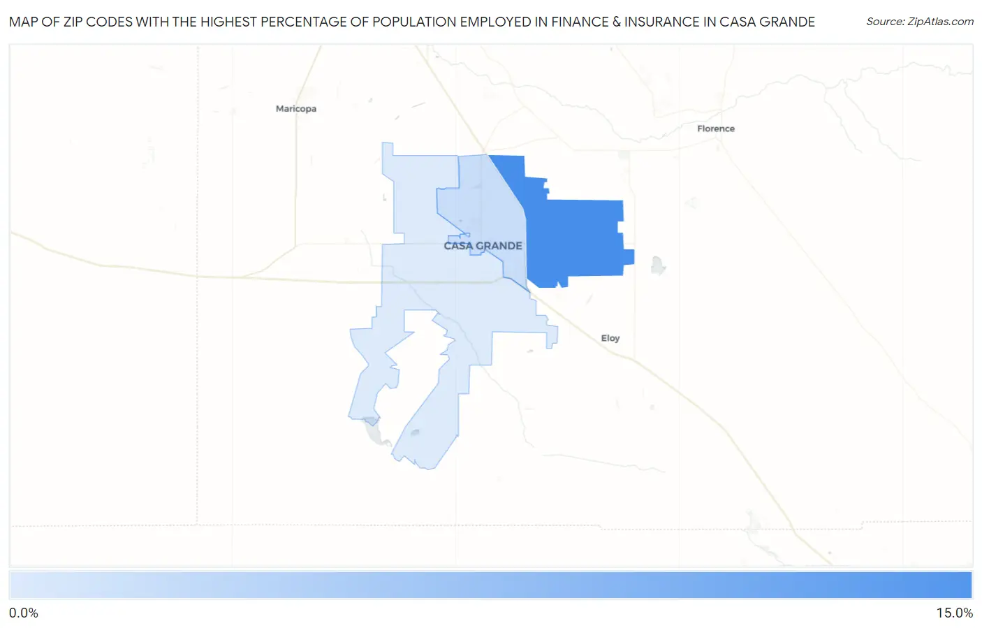 Zip Codes with the Highest Percentage of Population Employed in Finance & Insurance in Casa Grande Map