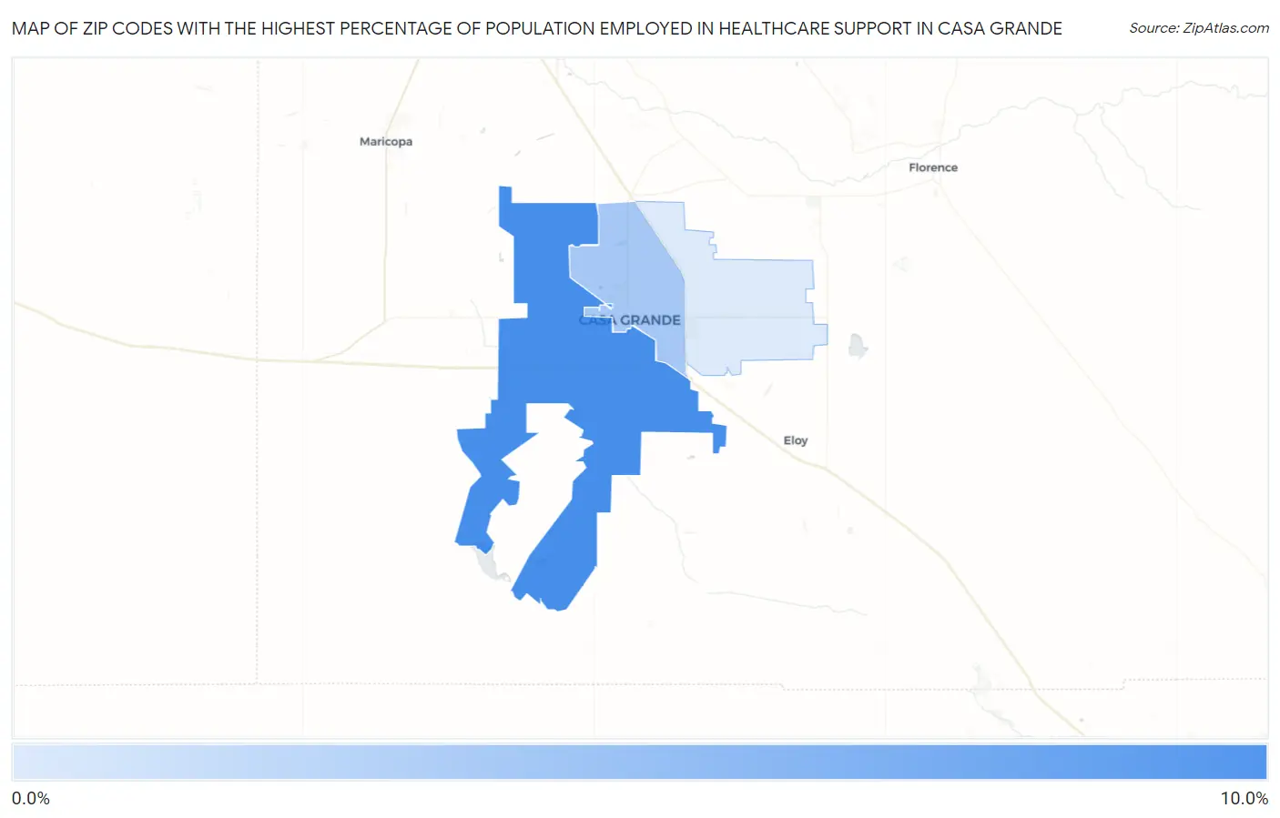 Zip Codes with the Highest Percentage of Population Employed in Healthcare Support in Casa Grande Map