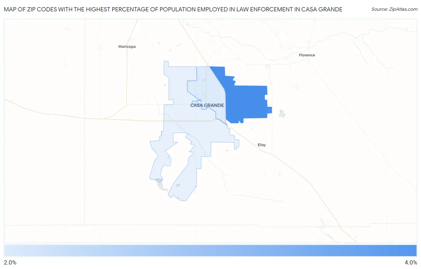 Zip Codes with the Highest Percentage of Population Employed in Law Enforcement in Casa Grande Map