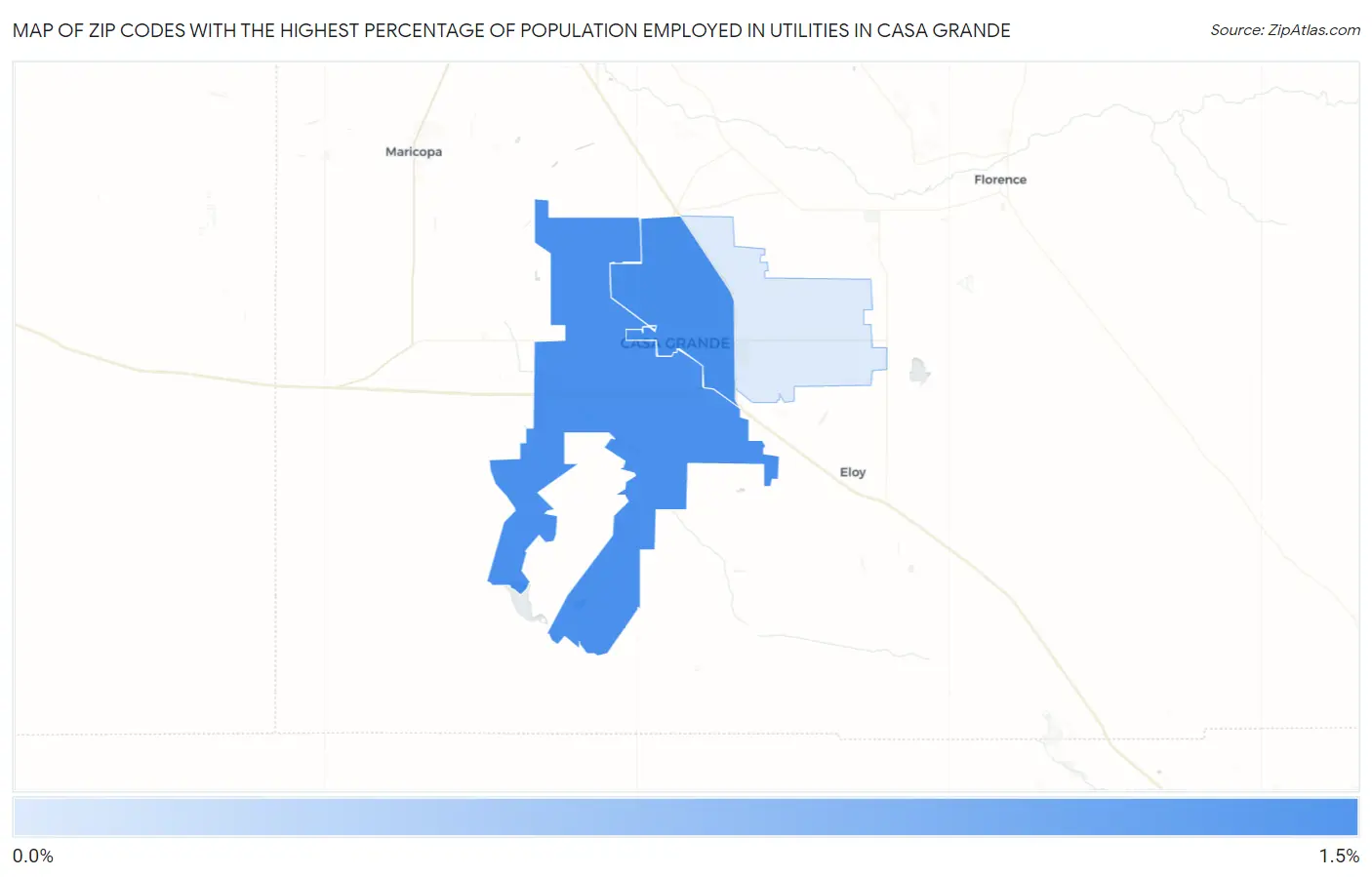 Zip Codes with the Highest Percentage of Population Employed in Utilities in Casa Grande Map