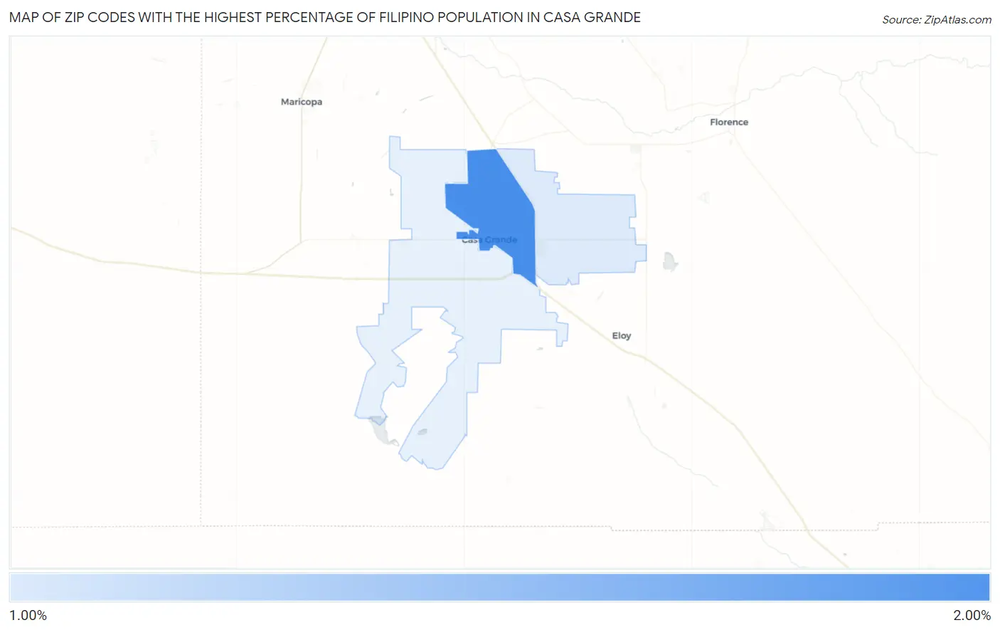 Zip Codes with the Highest Percentage of Filipino Population in Casa Grande Map