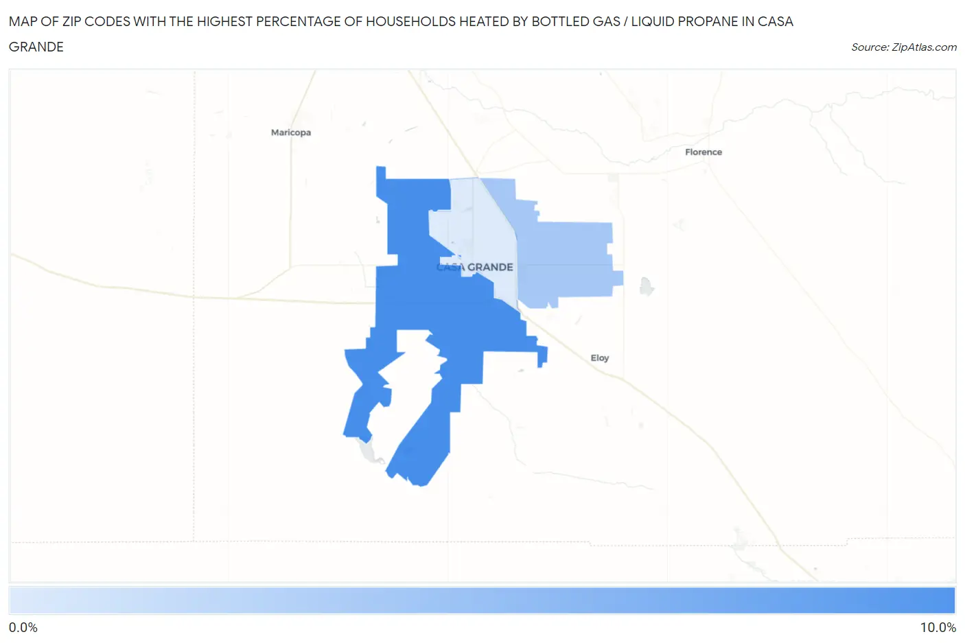 Zip Codes with the Highest Percentage of Households Heated by Bottled Gas / Liquid Propane in Casa Grande Map