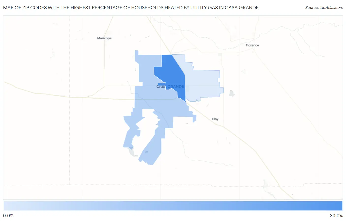 Zip Codes with the Highest Percentage of Households Heated by Utility Gas in Casa Grande Map