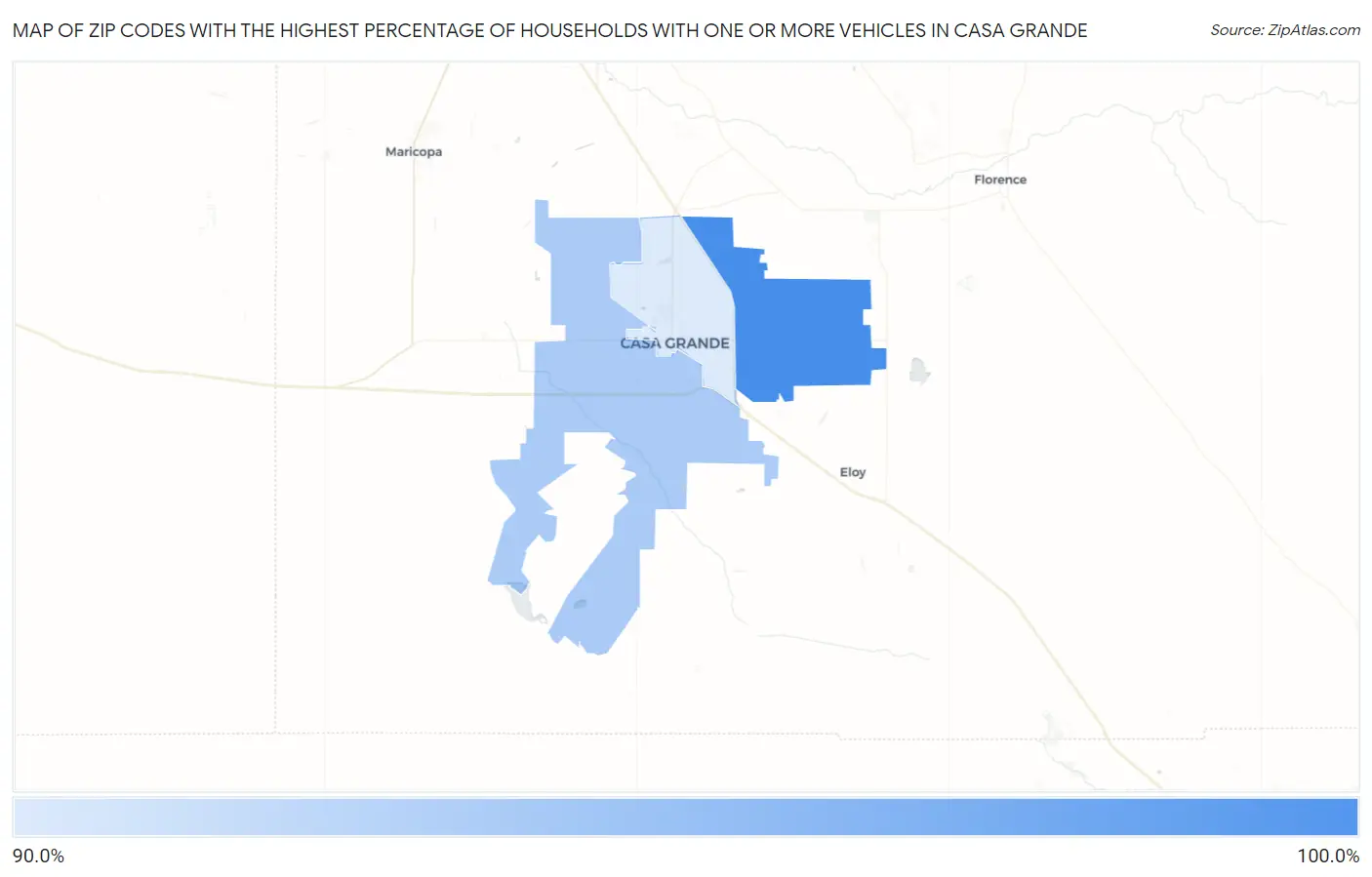Zip Codes with the Highest Percentage of Households With One or more Vehicles in Casa Grande Map